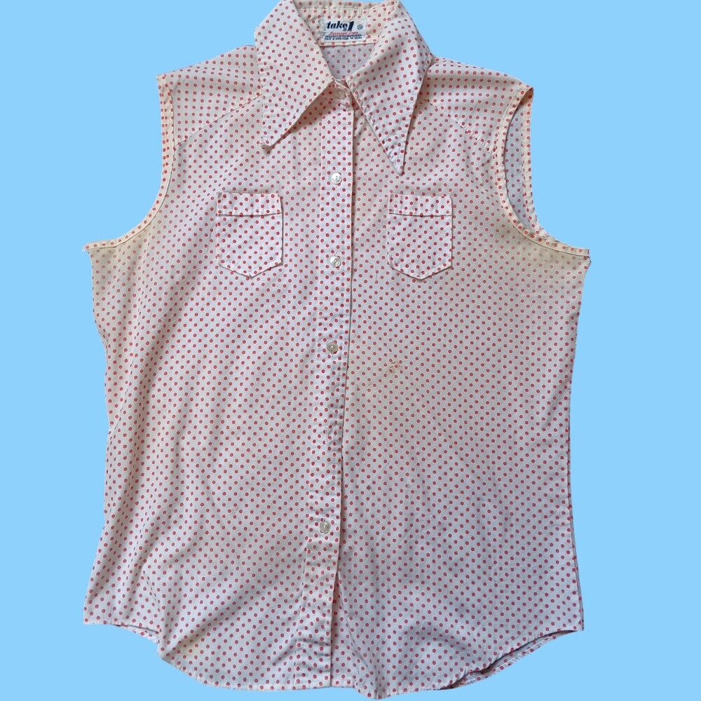 True Vintage Women's Top Small 1960's Mod Granny sz 34 White/Pink Polka Dot
